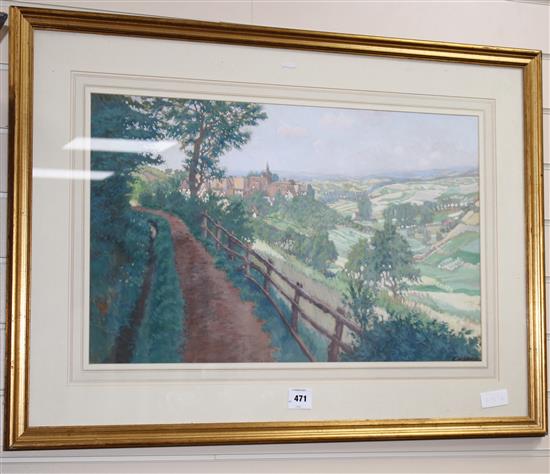 E. W. Bawle, gouache, Southern French landscape, signed, 42 x 67cm